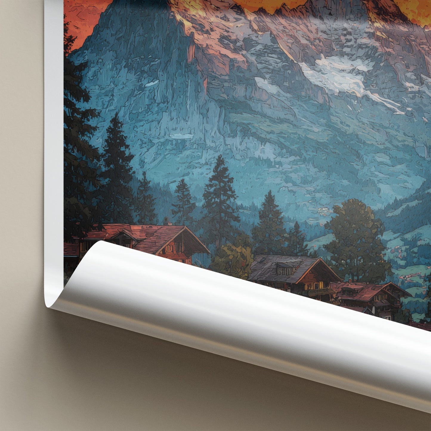 Murren Poster - Switzerland Travel Art - Snowy Peaks Village Wall Decor
