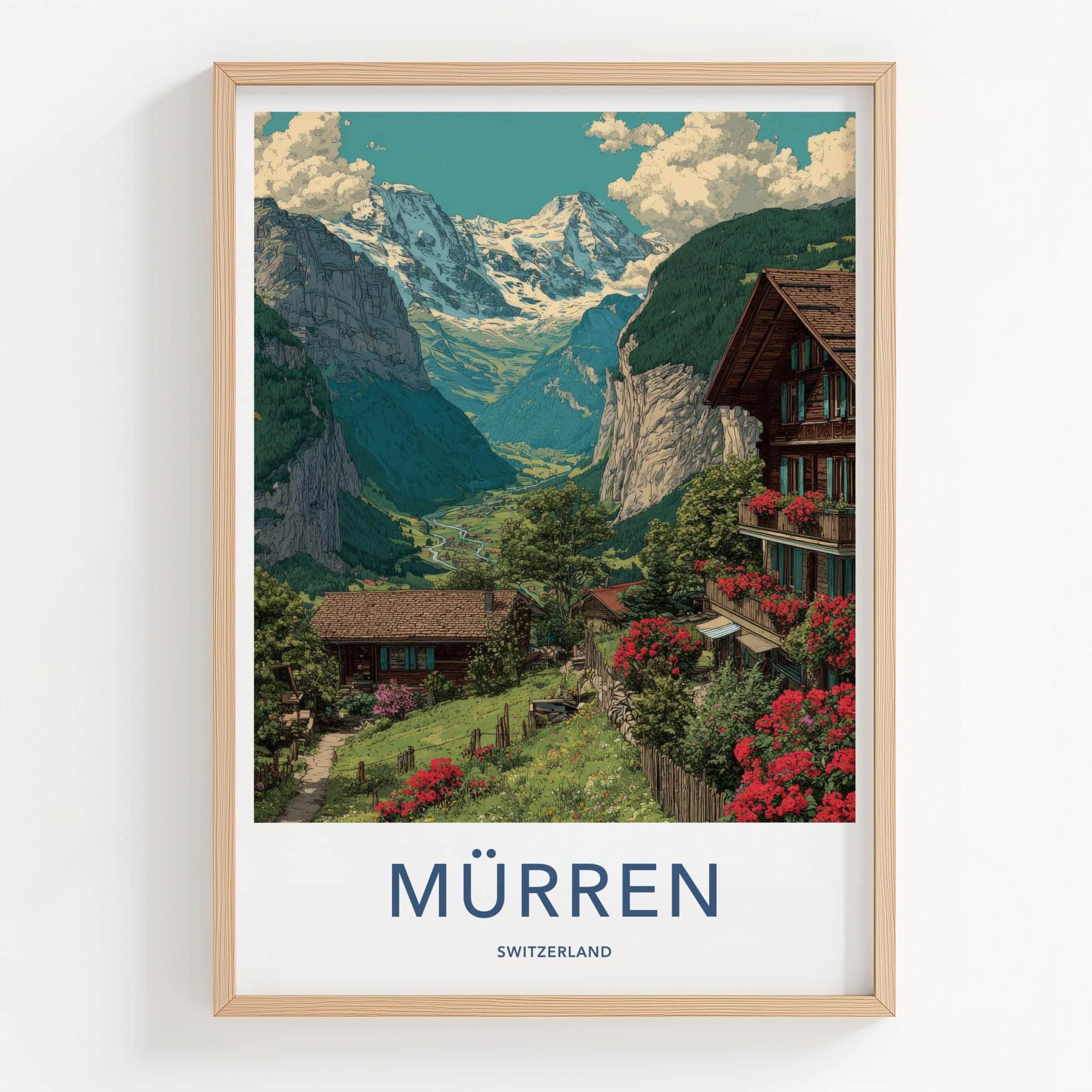 Murren Poster - Switzerland Travel Art - Swiss Alpine Village Home Decor