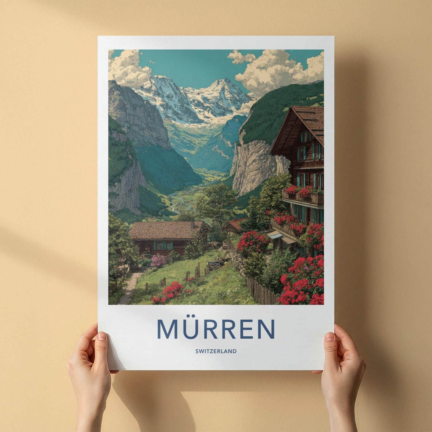 Murren Poster - Switzerland Travel Art - Swiss Alpine Village Home Decor