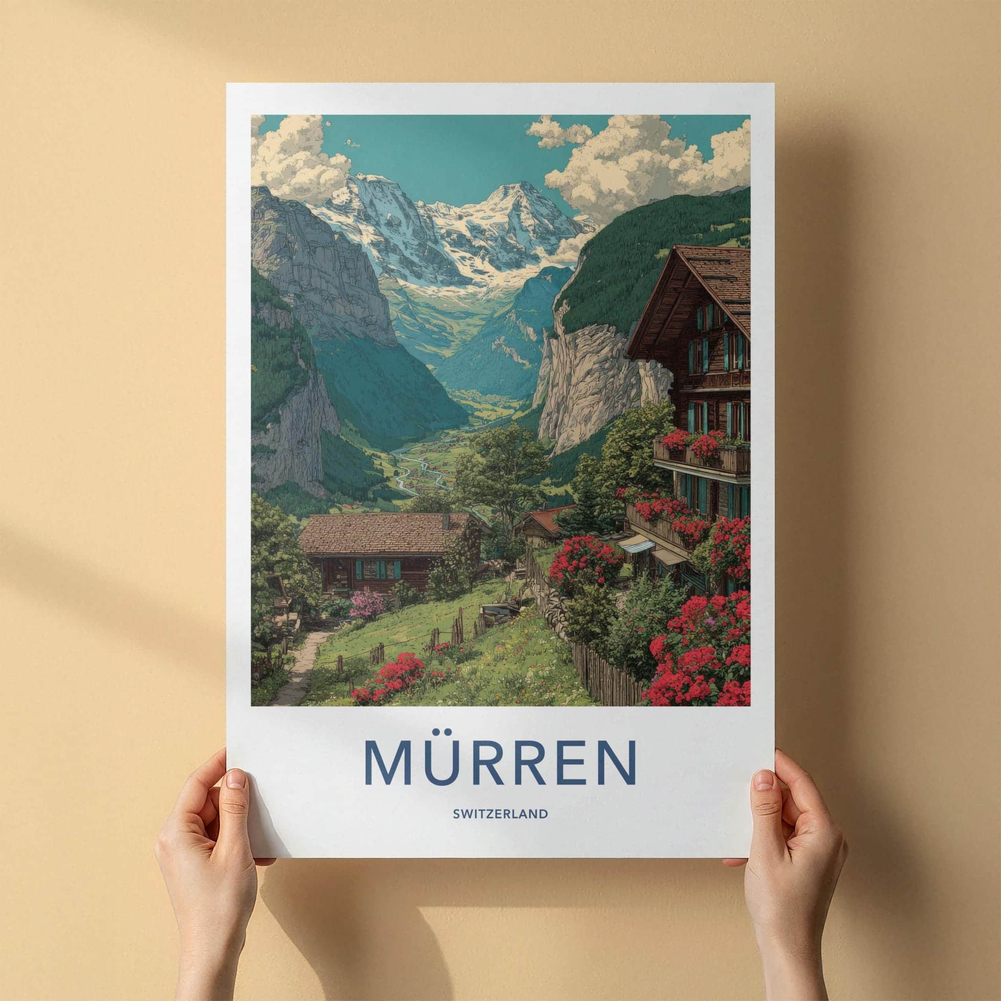 Murren Poster - Switzerland Travel Art - Swiss Alpine Village Home Decor
