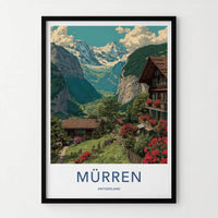 Murren Poster - Switzerland Travel Art - Swiss Alpine Village Home Decor
