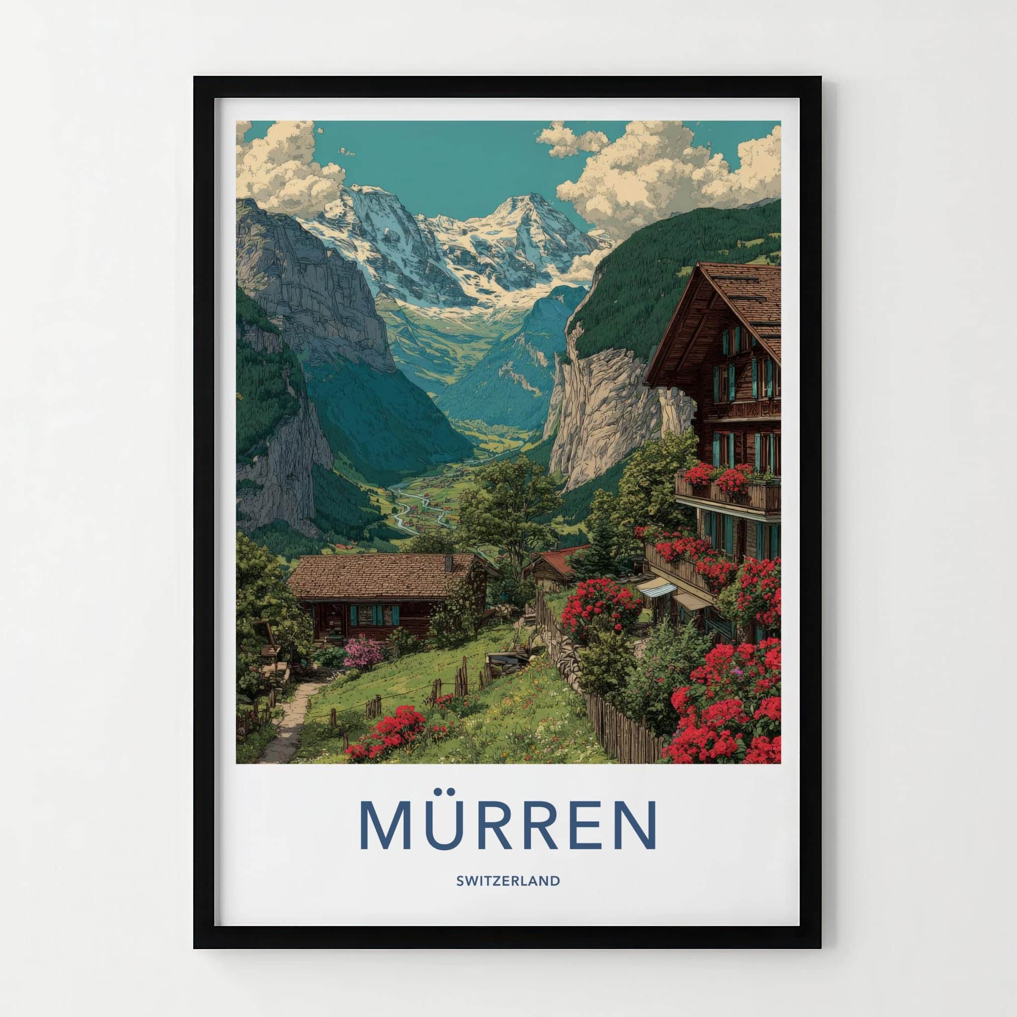 Murren Poster - Switzerland Travel Art - Swiss Alpine Village Home Decor