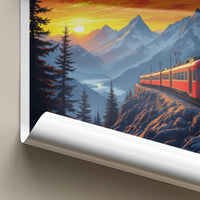 Murren Poster - Switzerland Travel Print - Mountain Train Sunset Wall Decor