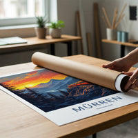 Murren Poster - Switzerland Travel Print - Mountain Train Sunset Wall Decor