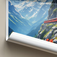 Murren Poster - Switzerland Travel Print - Red Train Mountain Wall Decor
