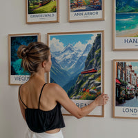 Murren Poster - Switzerland Travel Print - Red Train Mountain Wall Decor