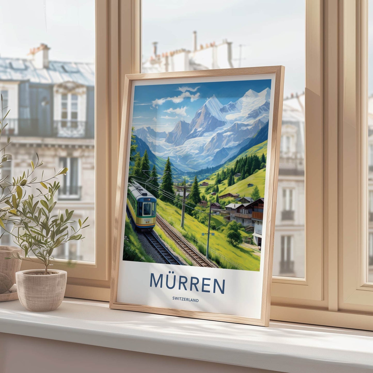 Murren Poster - Switzerland Travel Print - Swiss Alpine Train Gallery Art