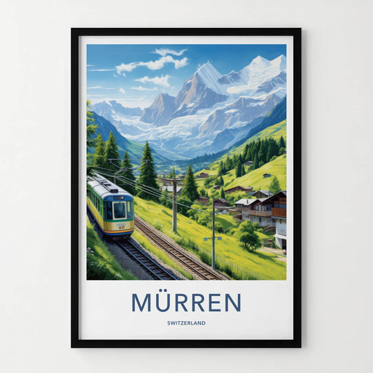 Murren Poster - Switzerland Travel Print - Swiss Alpine Train Gallery Art