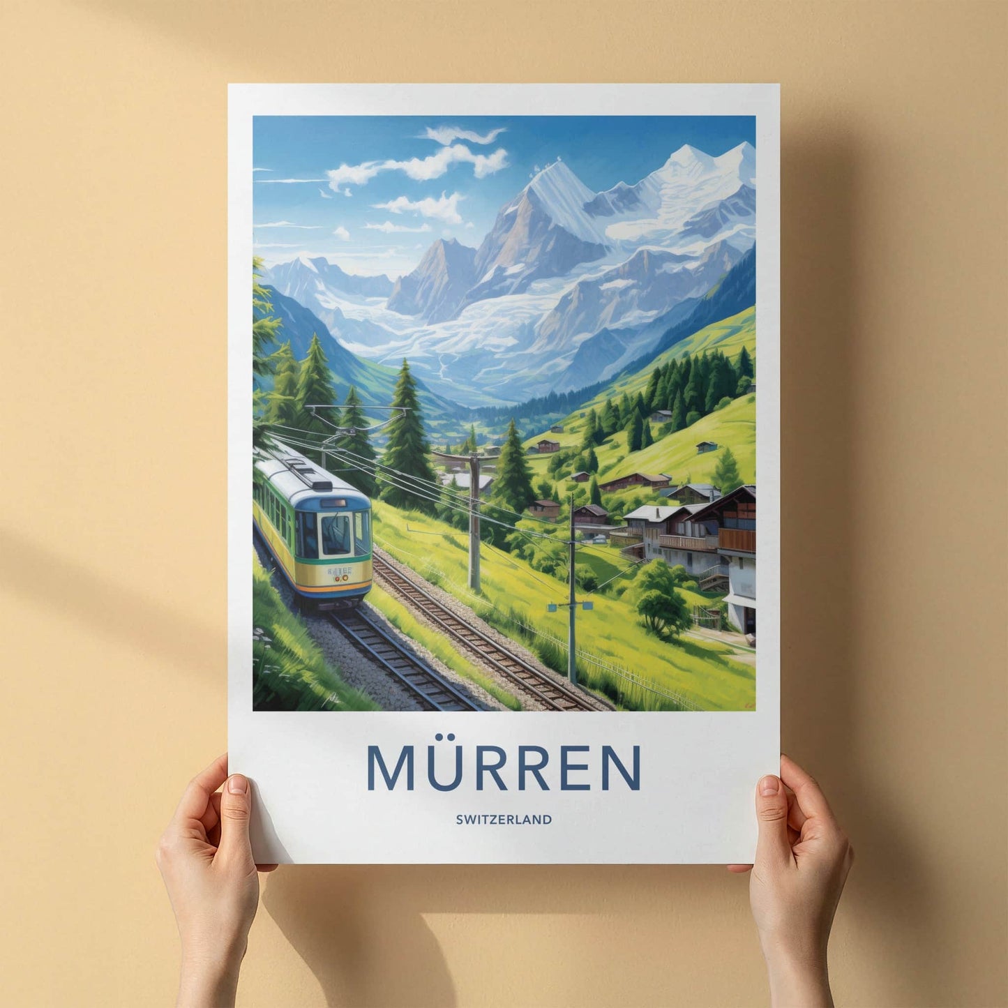 Murren Poster - Switzerland Travel Print - Swiss Alpine Train Gallery Art