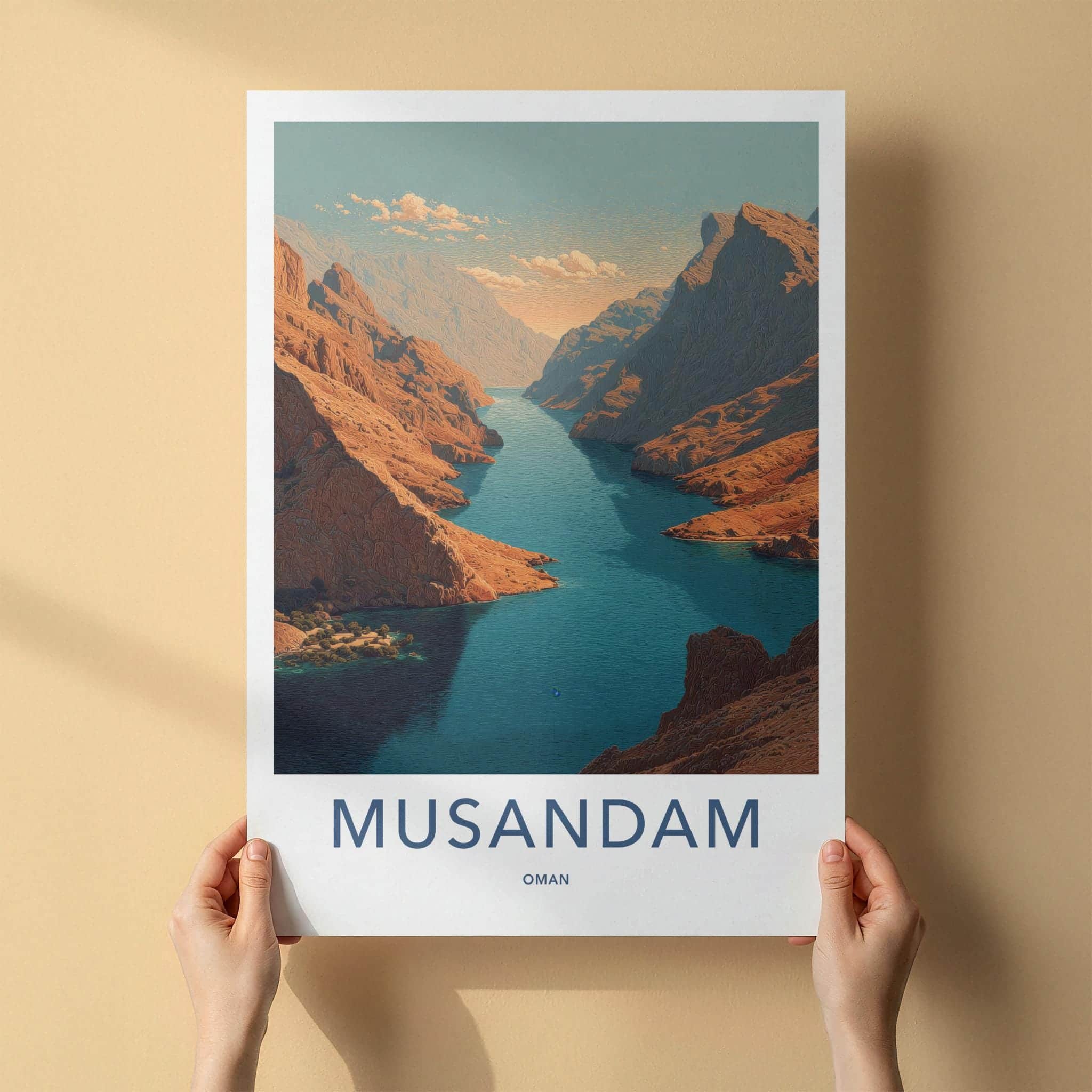 Musandam Poster - Oman Travel Art - Canyon Waterway Scene Home Decor