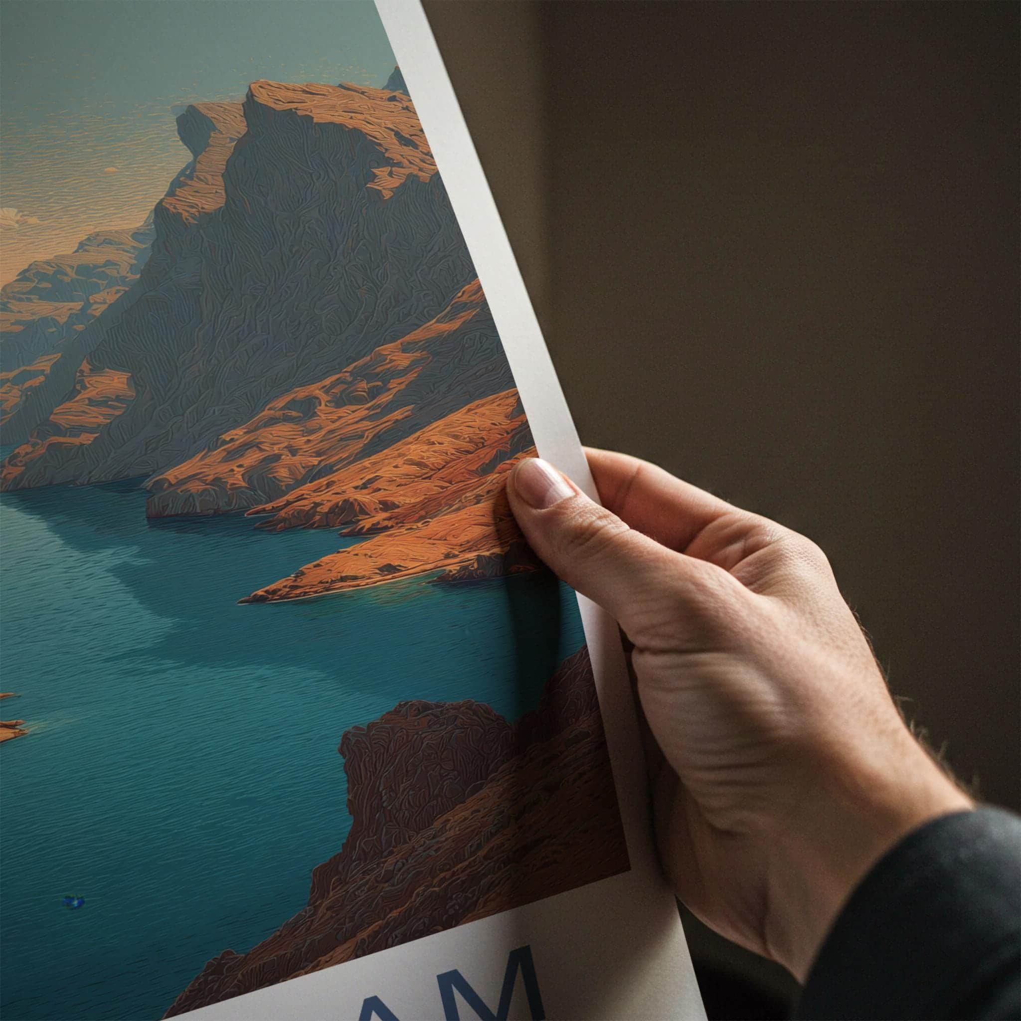 Musandam Poster - Oman Travel Art - Canyon Waterway Scene Home Decor