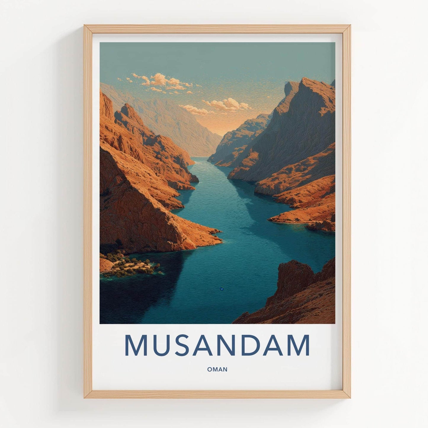 Musandam Poster - Oman Travel Art - Canyon Waterway Scene Home Decor