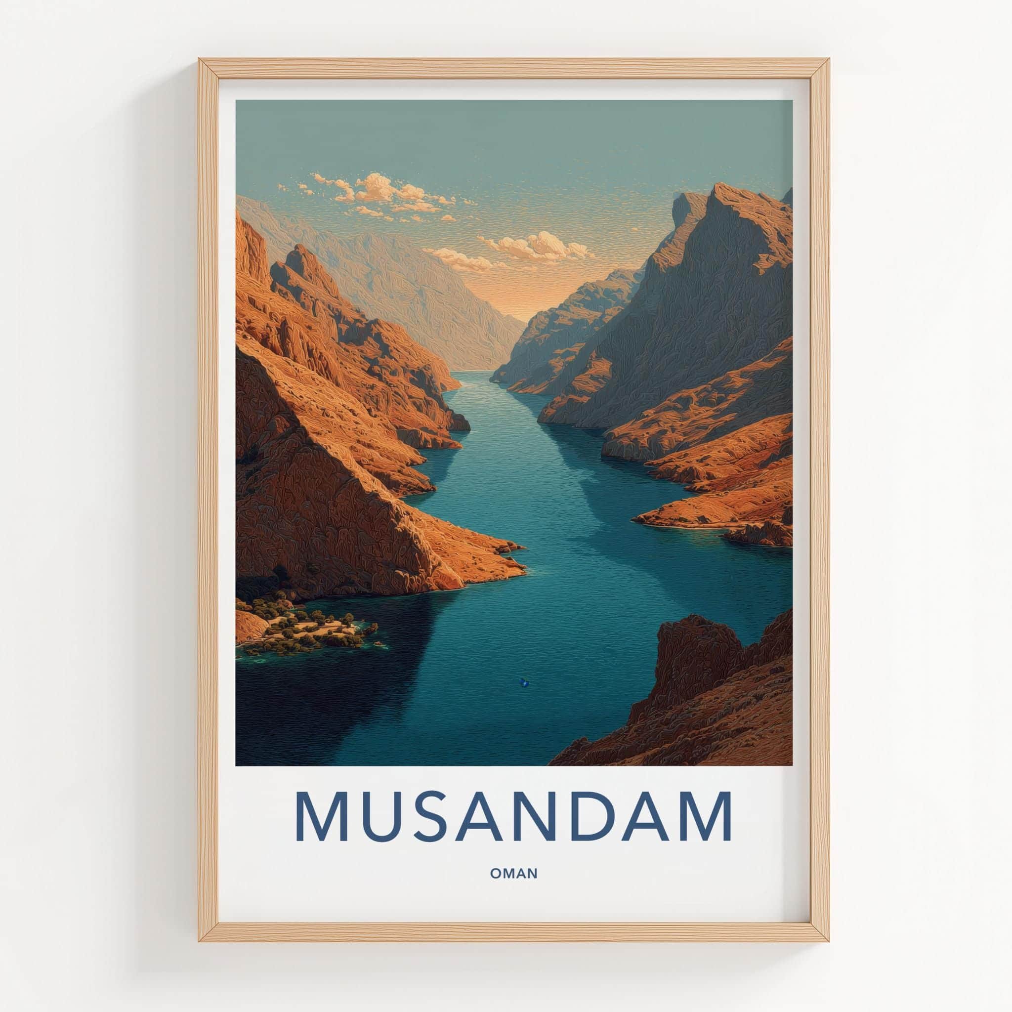 Musandam Poster - Oman Travel Art - Canyon Waterway Scene Home Decor