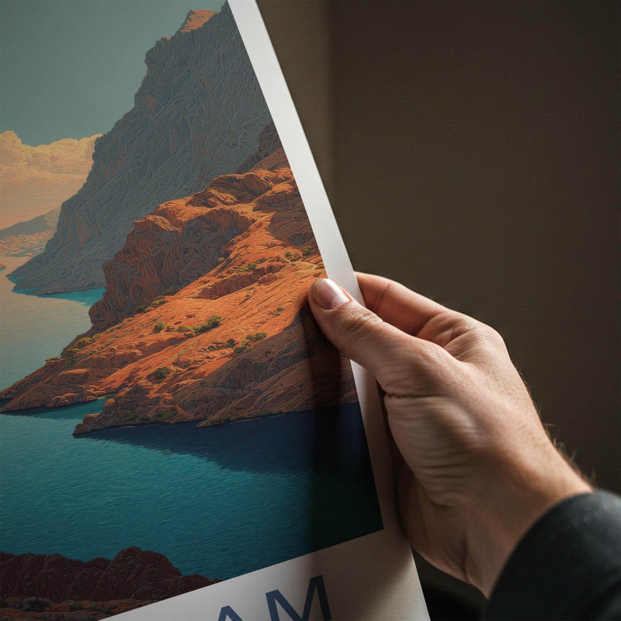 Musandam Poster - Oman Travel Art - Deep Fjord Mountains Home Decor
