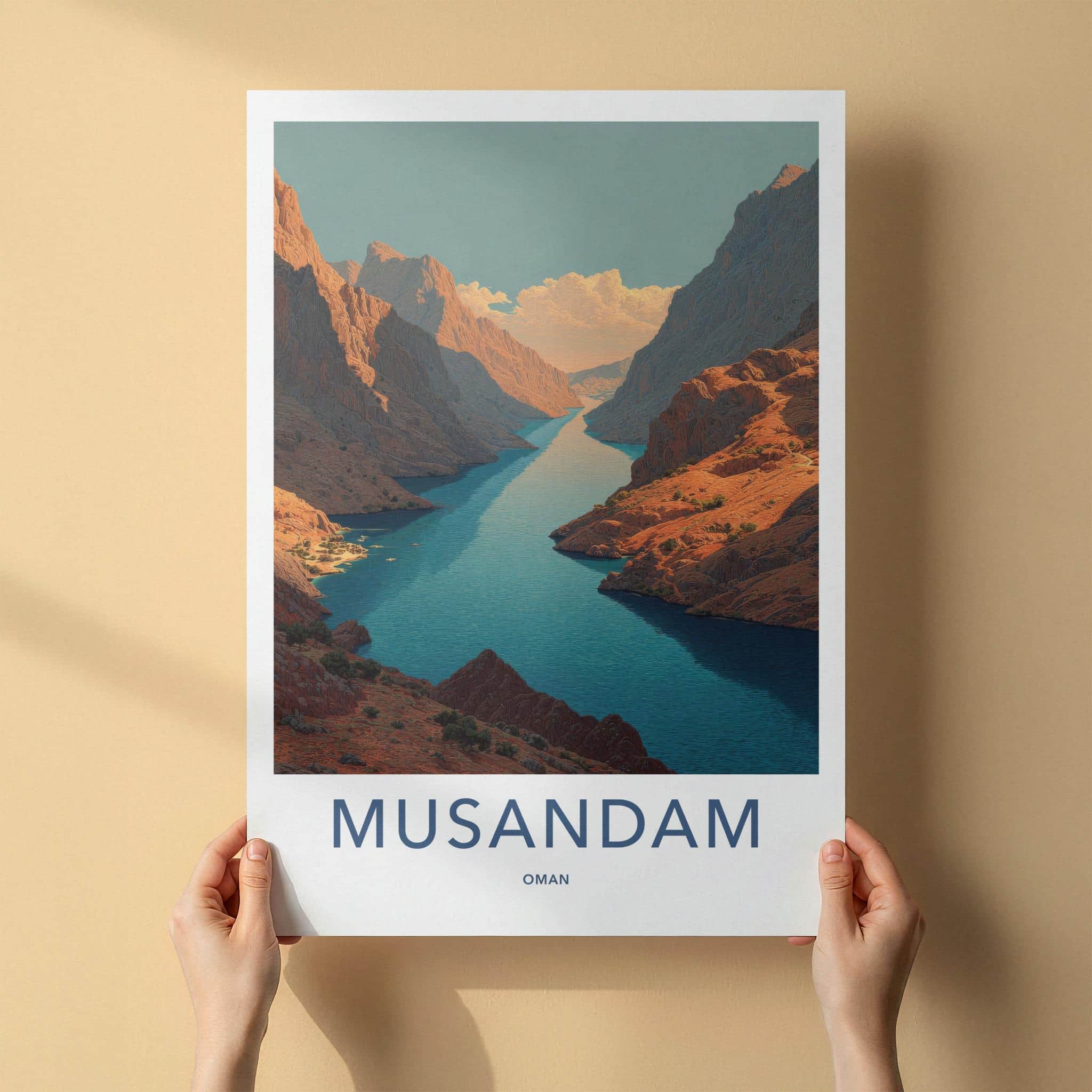 Musandam Poster - Oman Travel Art - Deep Fjord Mountains Home Decor