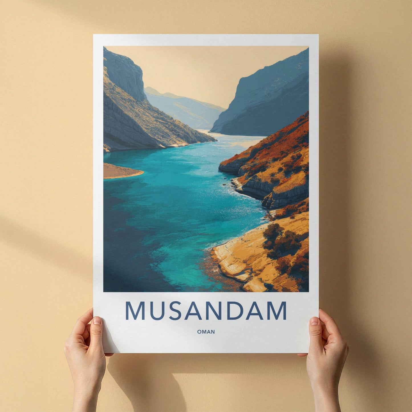 Musandam Poster - Oman Travel Print - Fjord Blue Water Home Decor