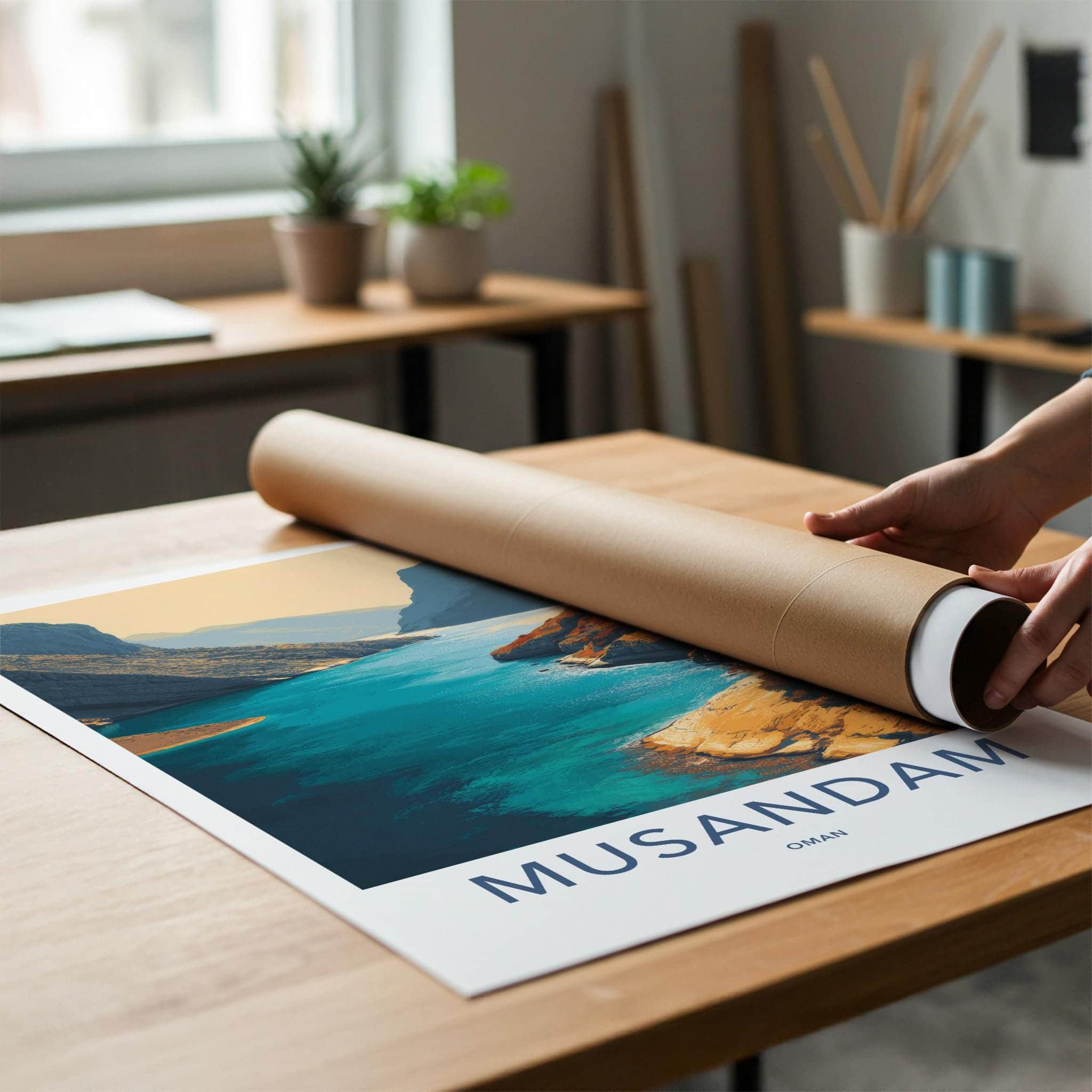 Musandam Poster - Oman Travel Print - Fjord Blue Water Home Decor