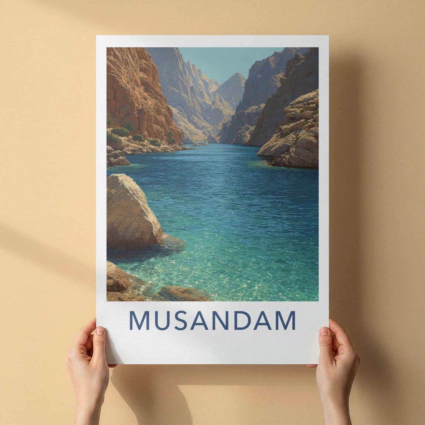 Musandam Poster - Oman Travel Print - Fjord Like Inlet Lounge Decor