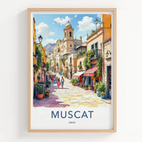 Muscat Poster - Oman Travel Art - Historic Street Church Home Decor
