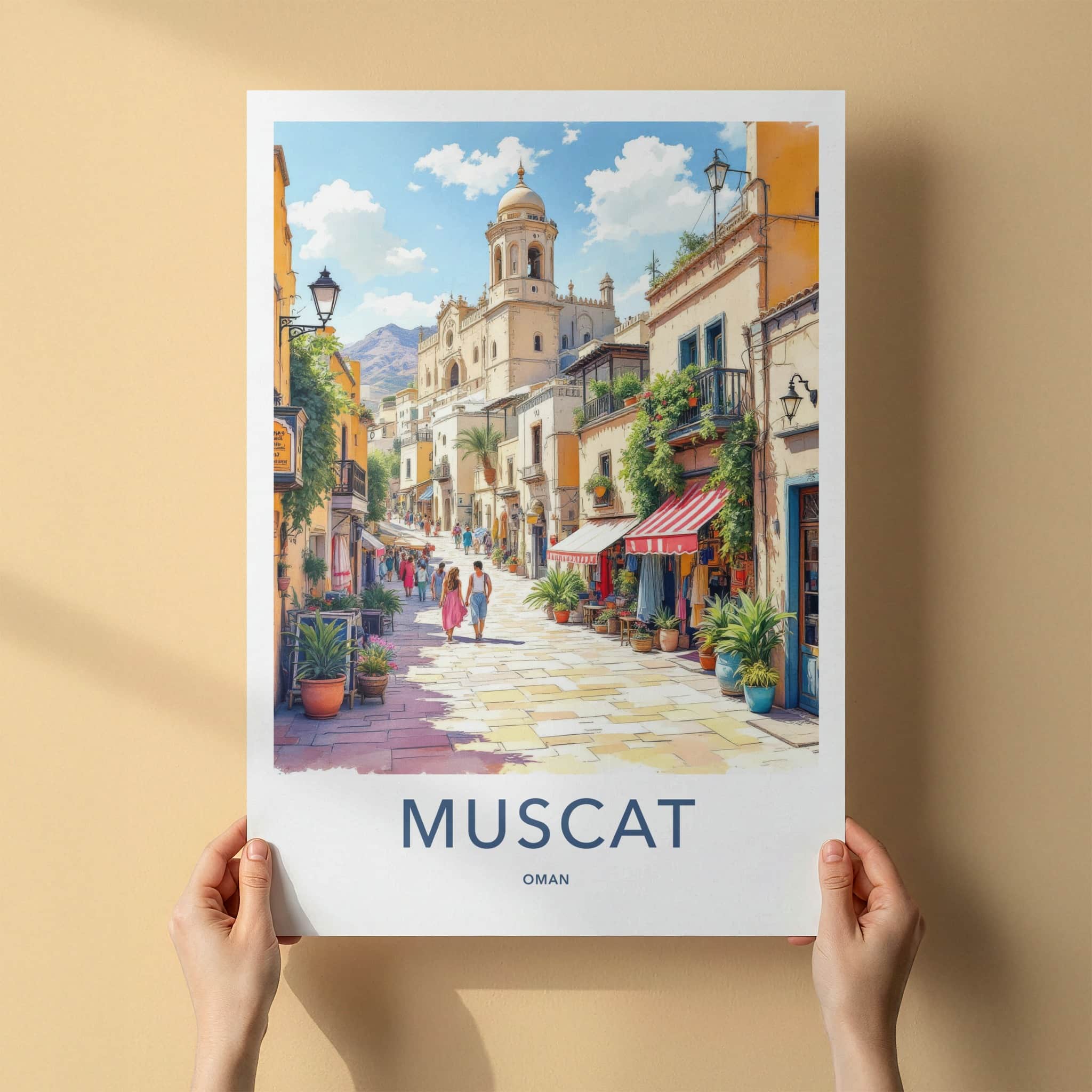 Muscat Poster - Oman Travel Art - Historic Street Church Home Decor