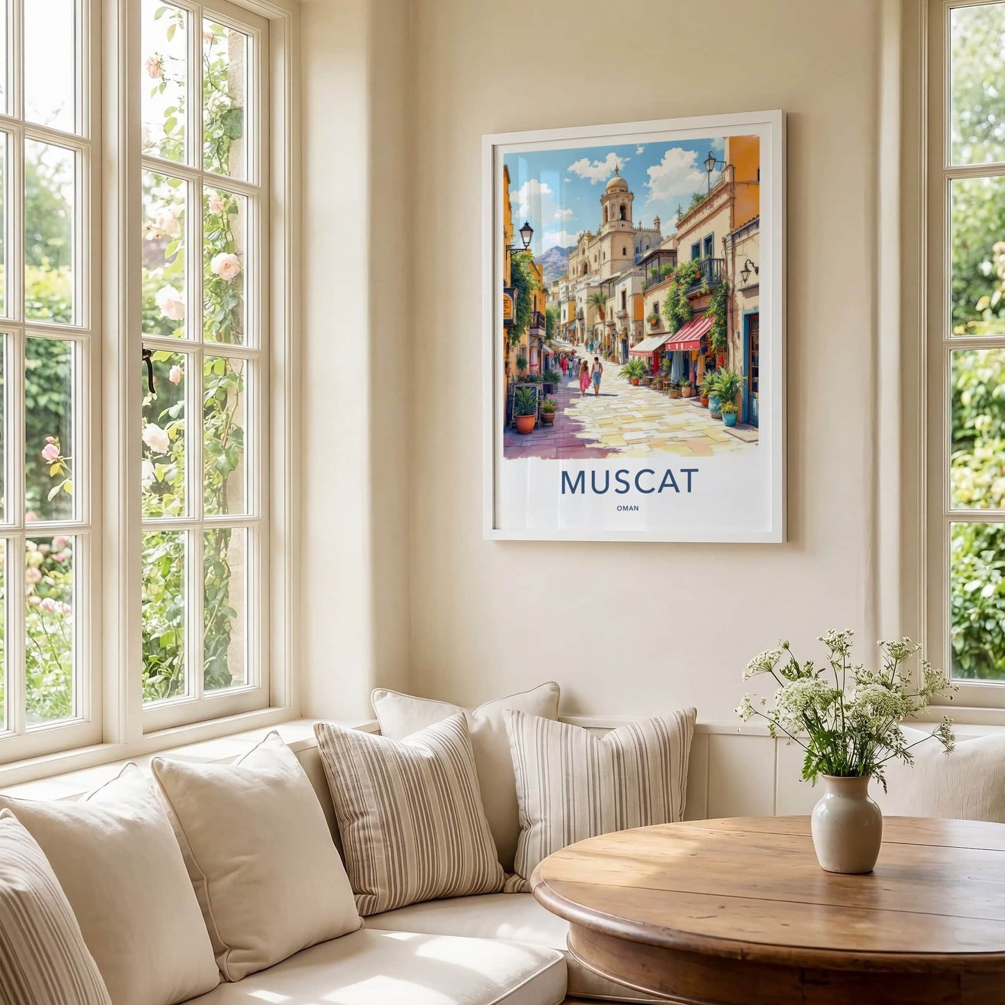 Muscat Poster - Oman Travel Art - Historic Street Church Home Decor