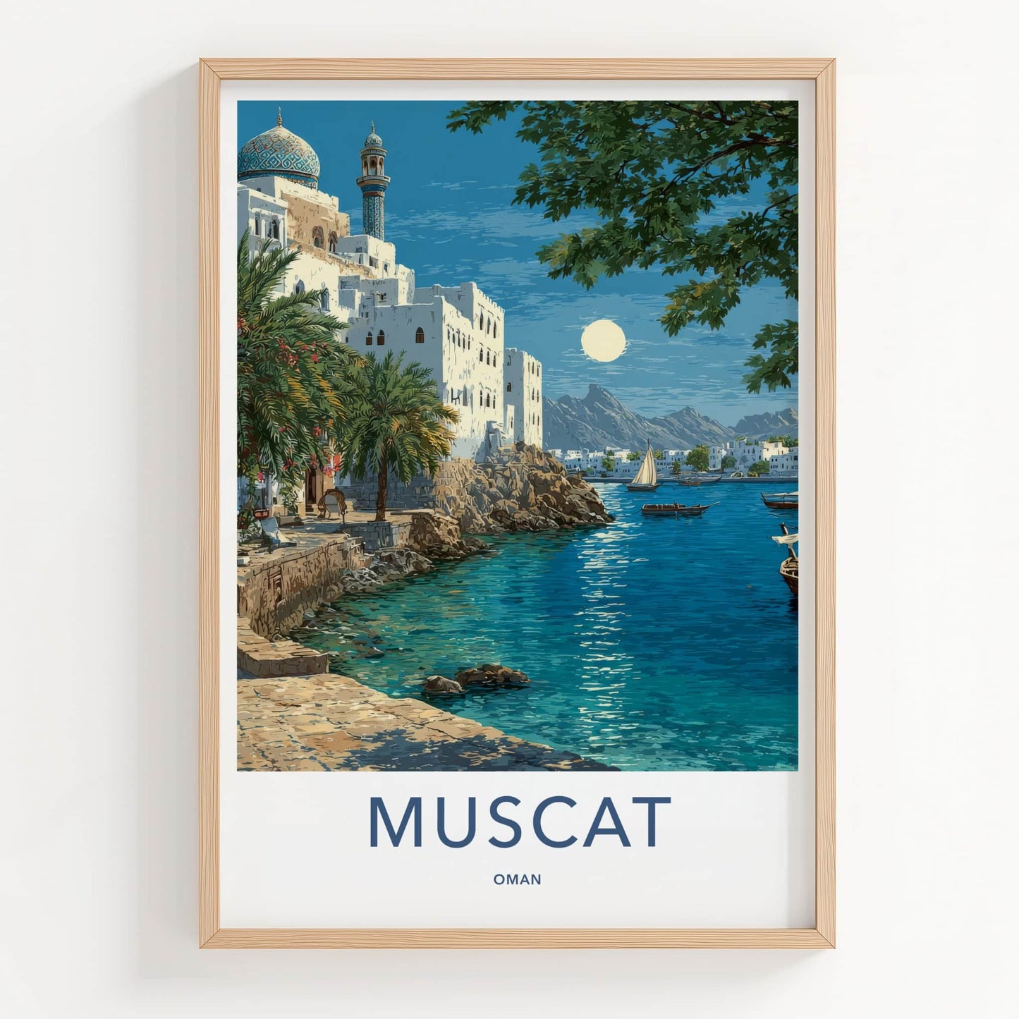 Muscat Poster - Oman Wall Art - Coastal City Moonlight Home Decor