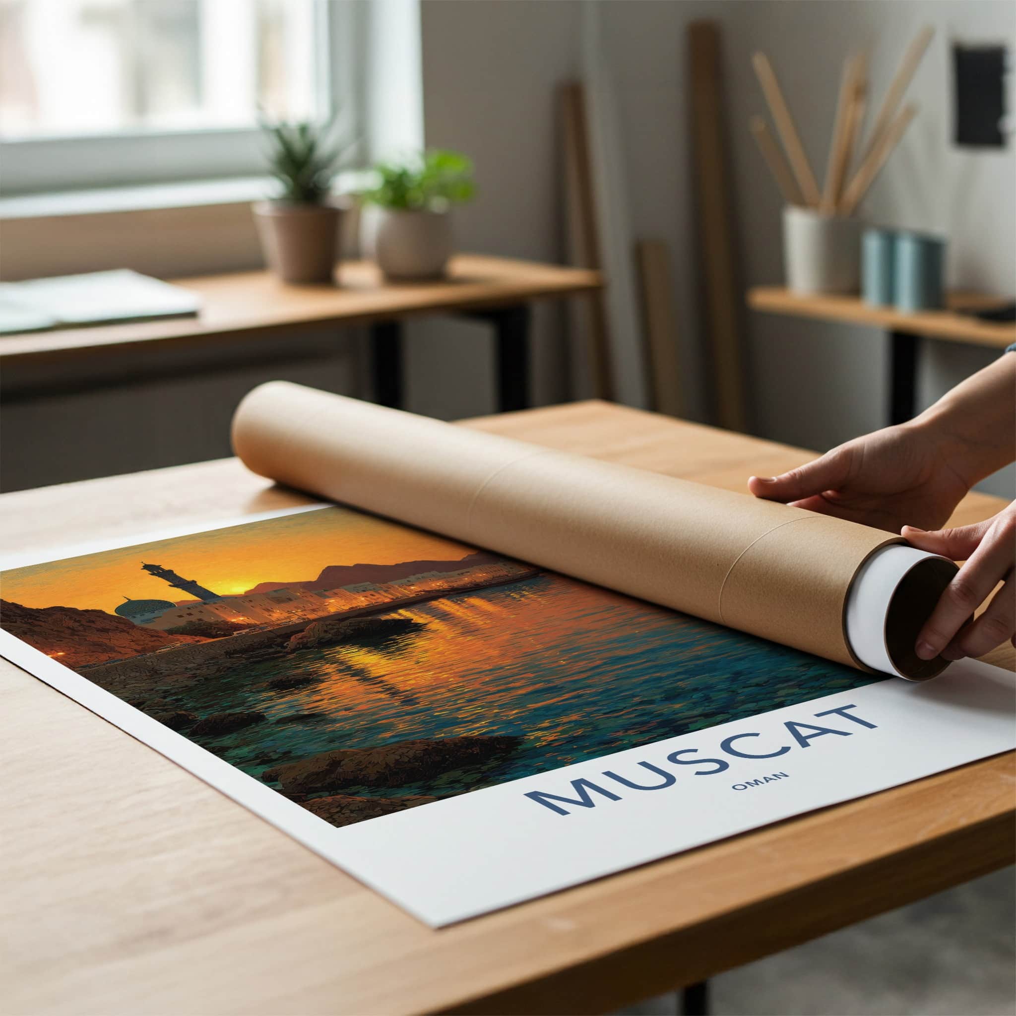 Muscat Poster - Oman Wall Art - Coastal City Sunset Home Decor