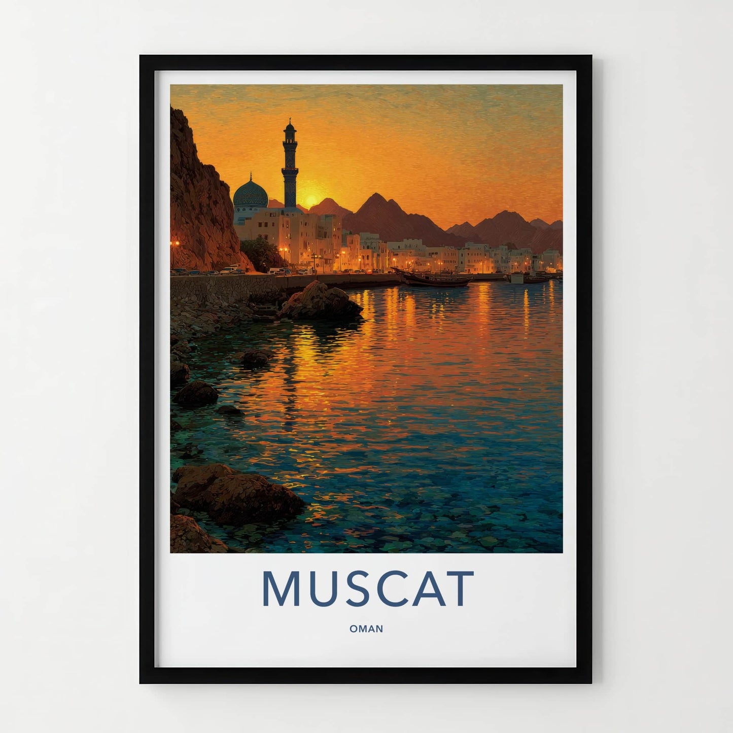 Muscat Poster - Oman Wall Art - Coastal City Sunset Home Decor