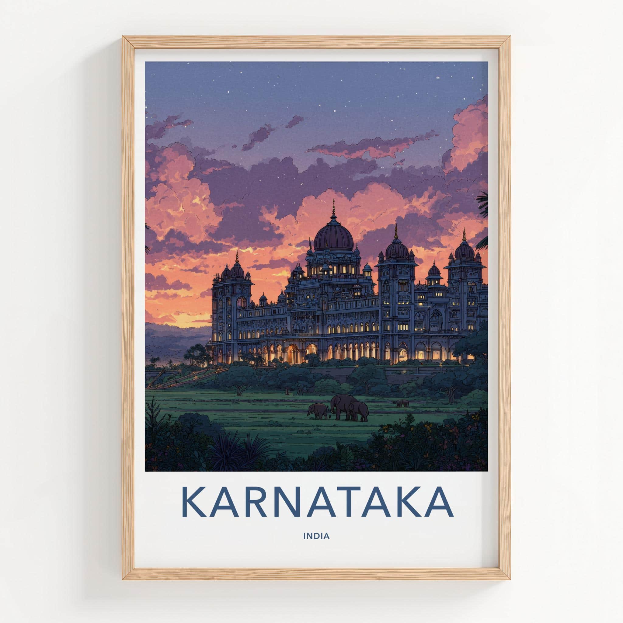 Mysore Palace Poster - India Art Print - Karnataka Palace Dusk Elephants Wall Decor