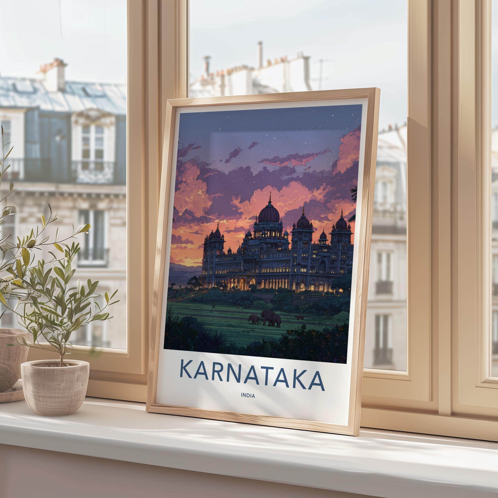 Mysore Palace Poster - India Art Print - Karnataka Palace Dusk Elephants Wall Decor