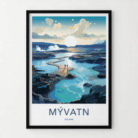 Myvatn Poster - Iceland Travel Art - Blue Geothermal Lagoon Home Decor