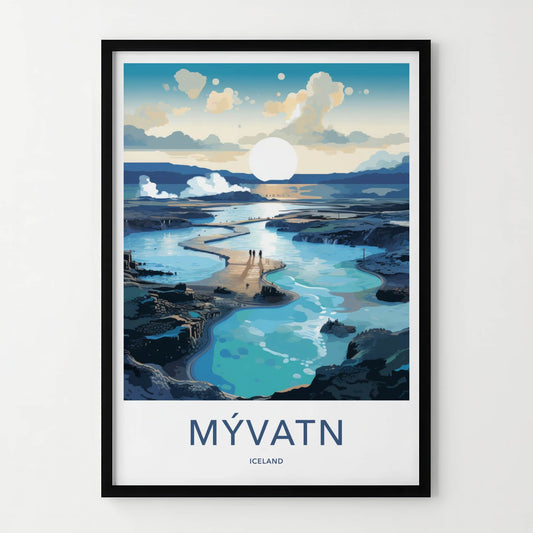 Myvatn Poster - Iceland Travel Art - Blue Geothermal Lagoon Home Decor