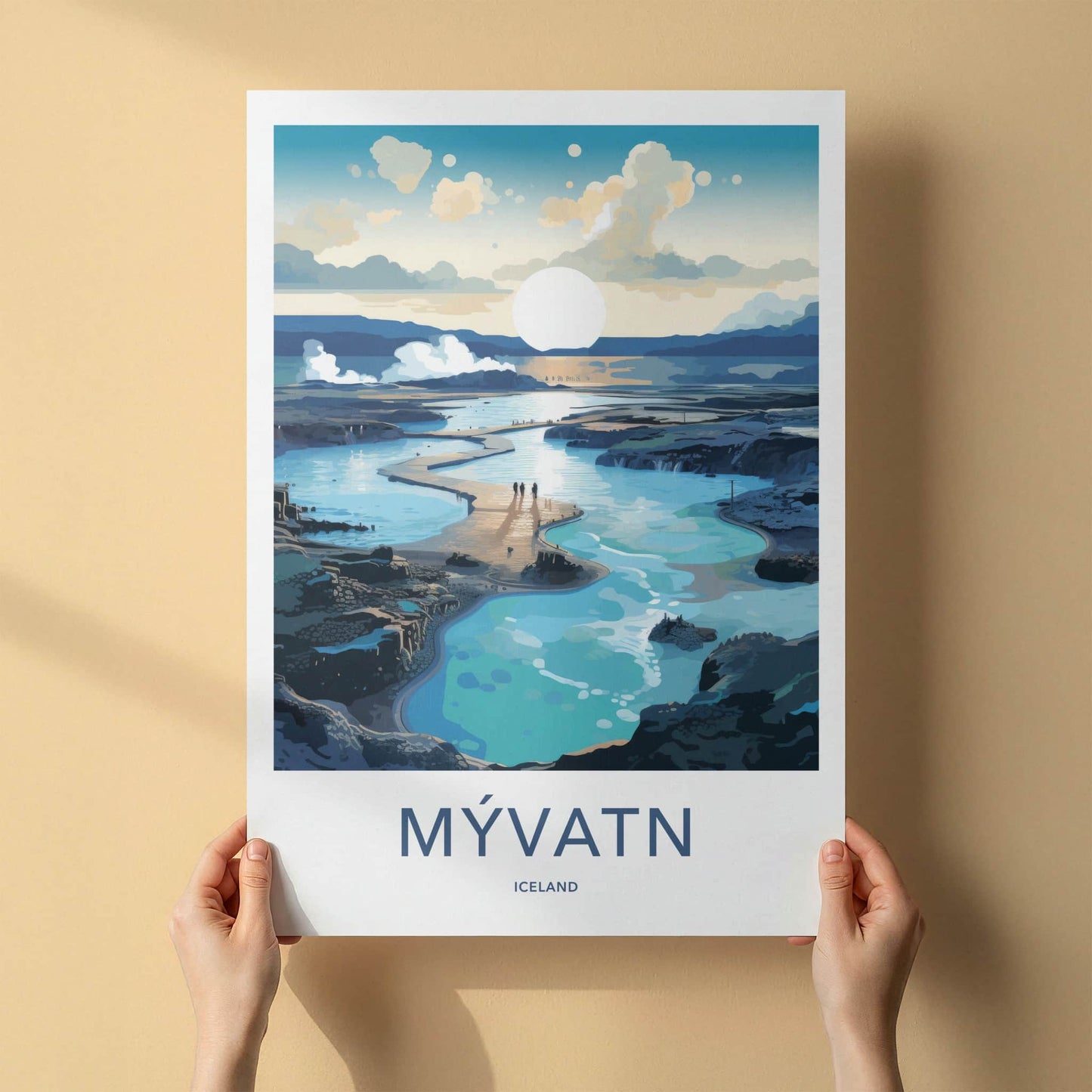 Myvatn Poster - Iceland Travel Art - Blue Geothermal Lagoon Home Decor