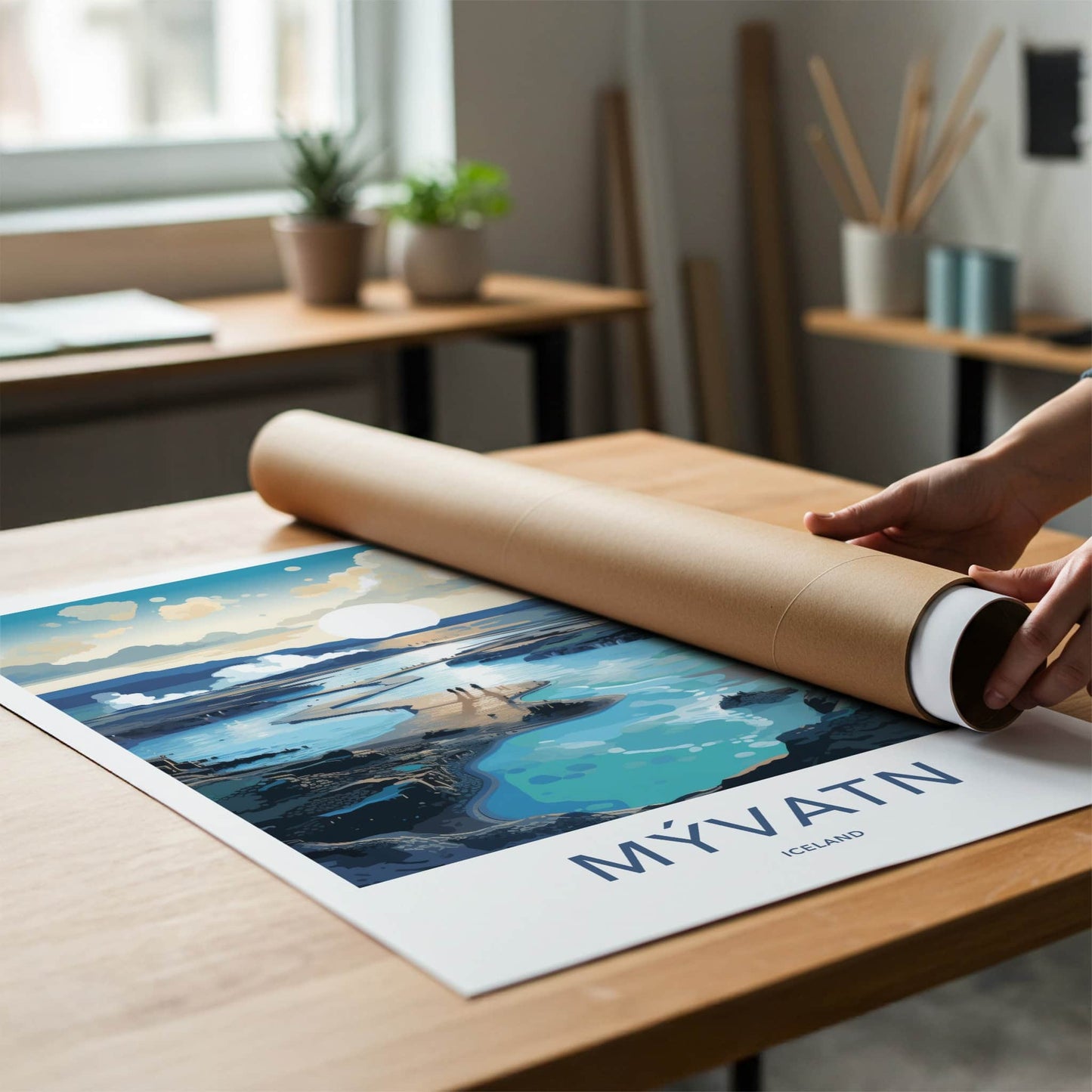 Myvatn Poster - Iceland Travel Art - Blue Geothermal Lagoon Home Decor