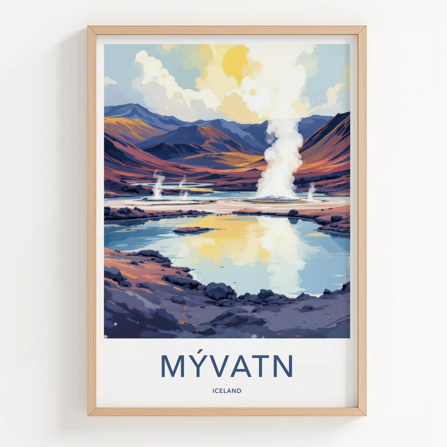 Myvatn Poster - Iceland Travel Art - Steaming Geothermal Lake Home Decor