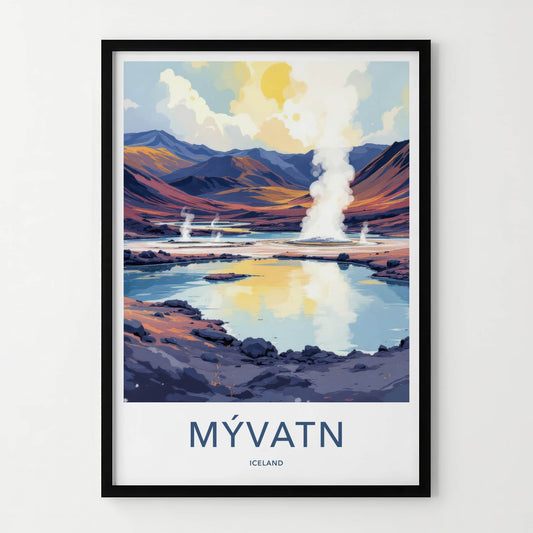 Myvatn Poster - Iceland Travel Art - Steaming Geothermal Lake Home Decor