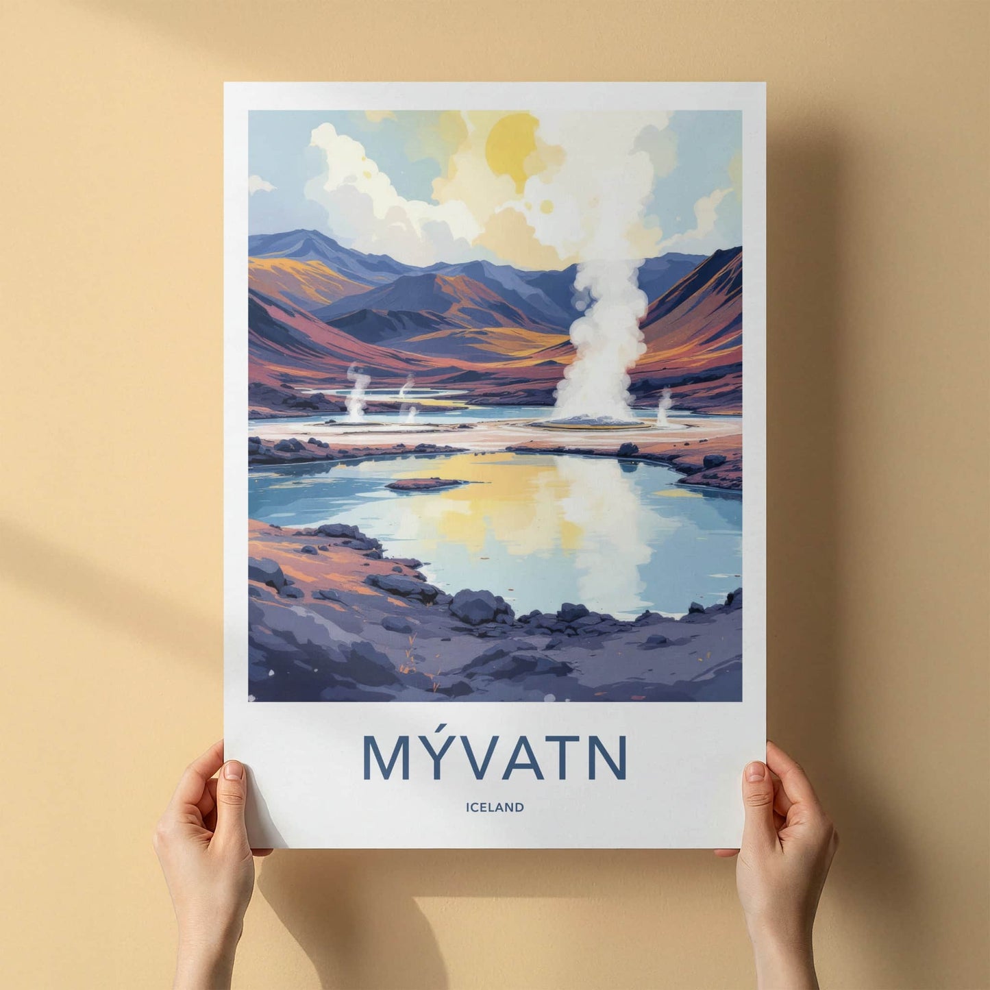Myvatn Poster - Iceland Travel Art - Steaming Geothermal Lake Home Decor