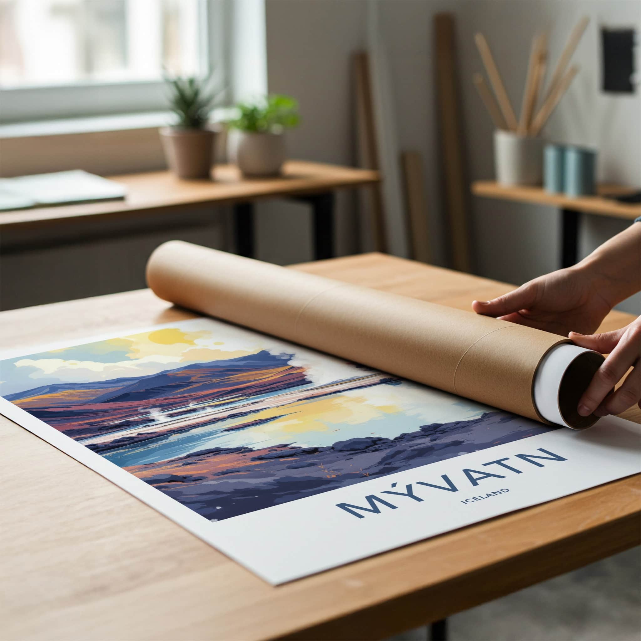 Myvatn Poster - Iceland Travel Art - Steaming Geothermal Lake Home Decor
