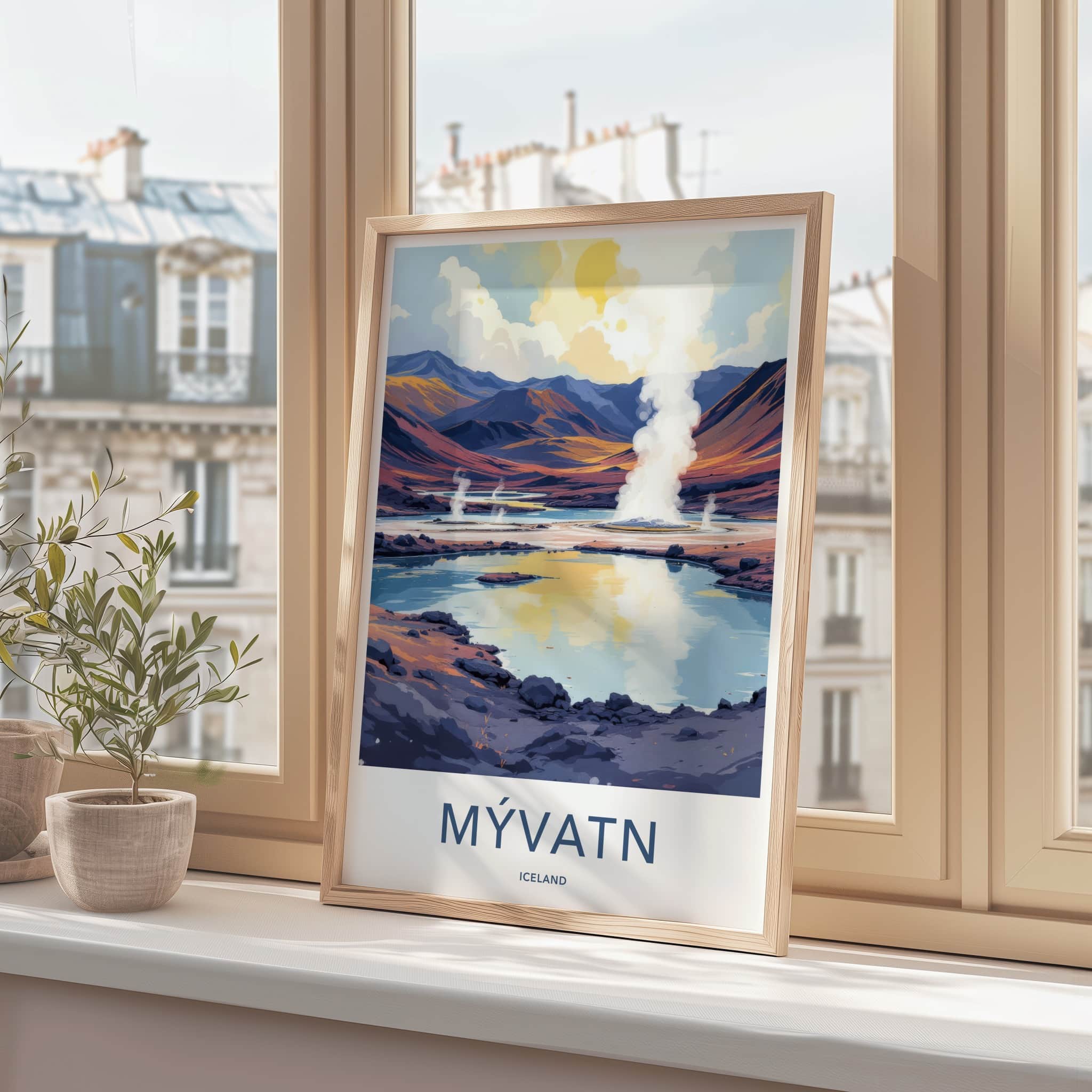 Myvatn Poster - Iceland Travel Art - Steaming Geothermal Lake Home Decor