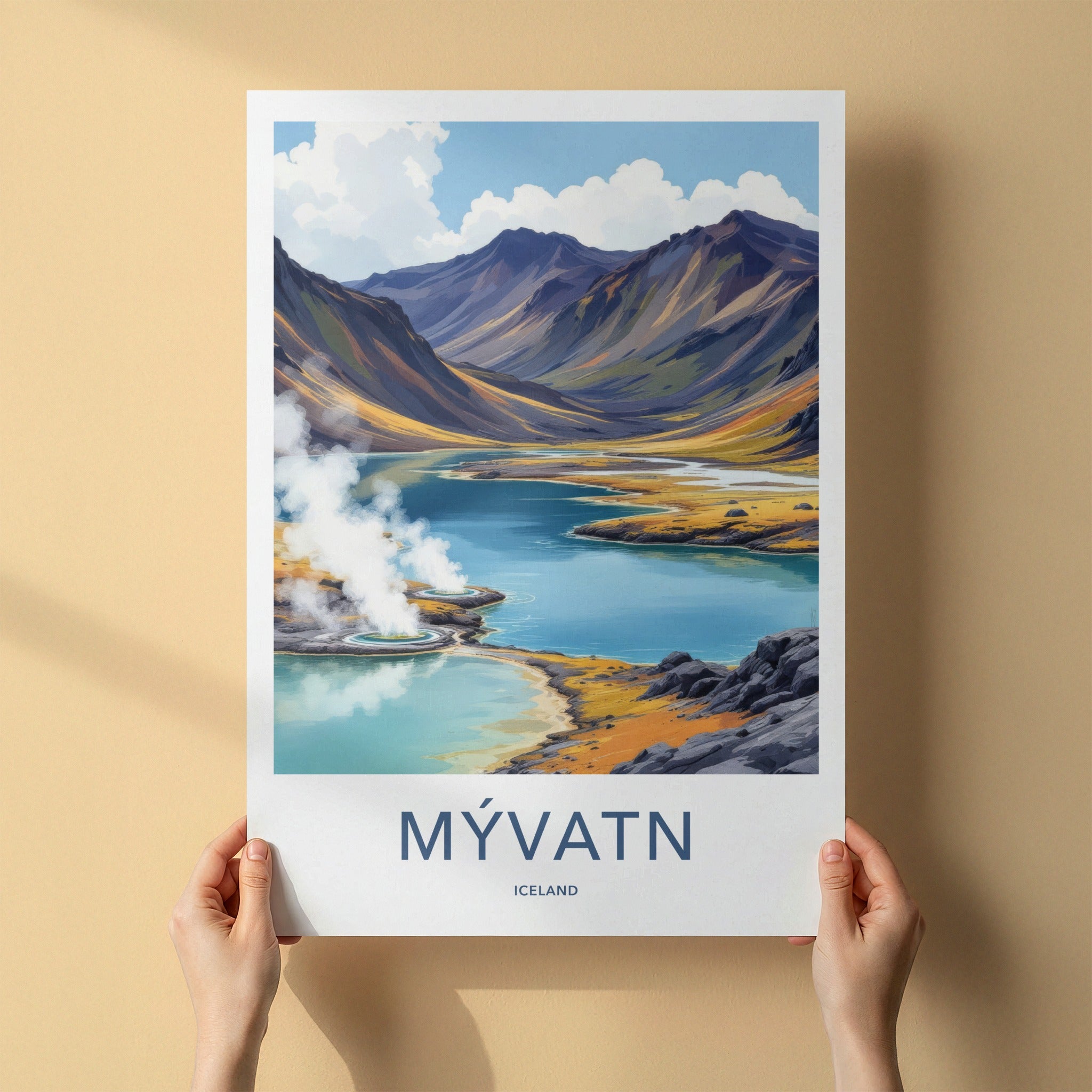 Myvatn Poster - Iceland Travel Art - Steaming Geothermal Lake Wall Decor