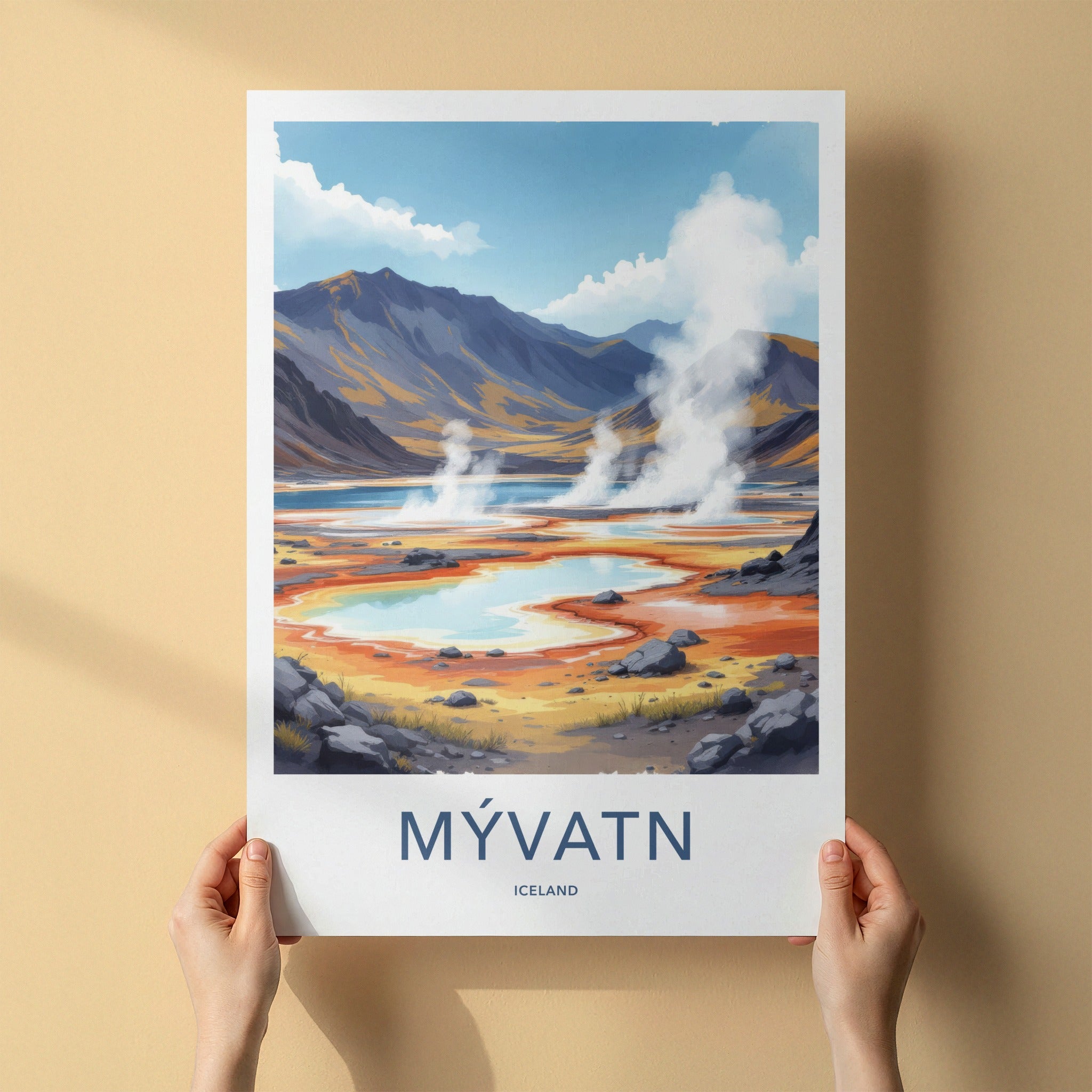 Myvatn Poster - Iceland Travel Art - Steaming Geothermal Pools Wall Decor