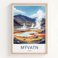 Myvatn Poster - Iceland Travel Art - Steaming Geothermal Pools Wall Decor
