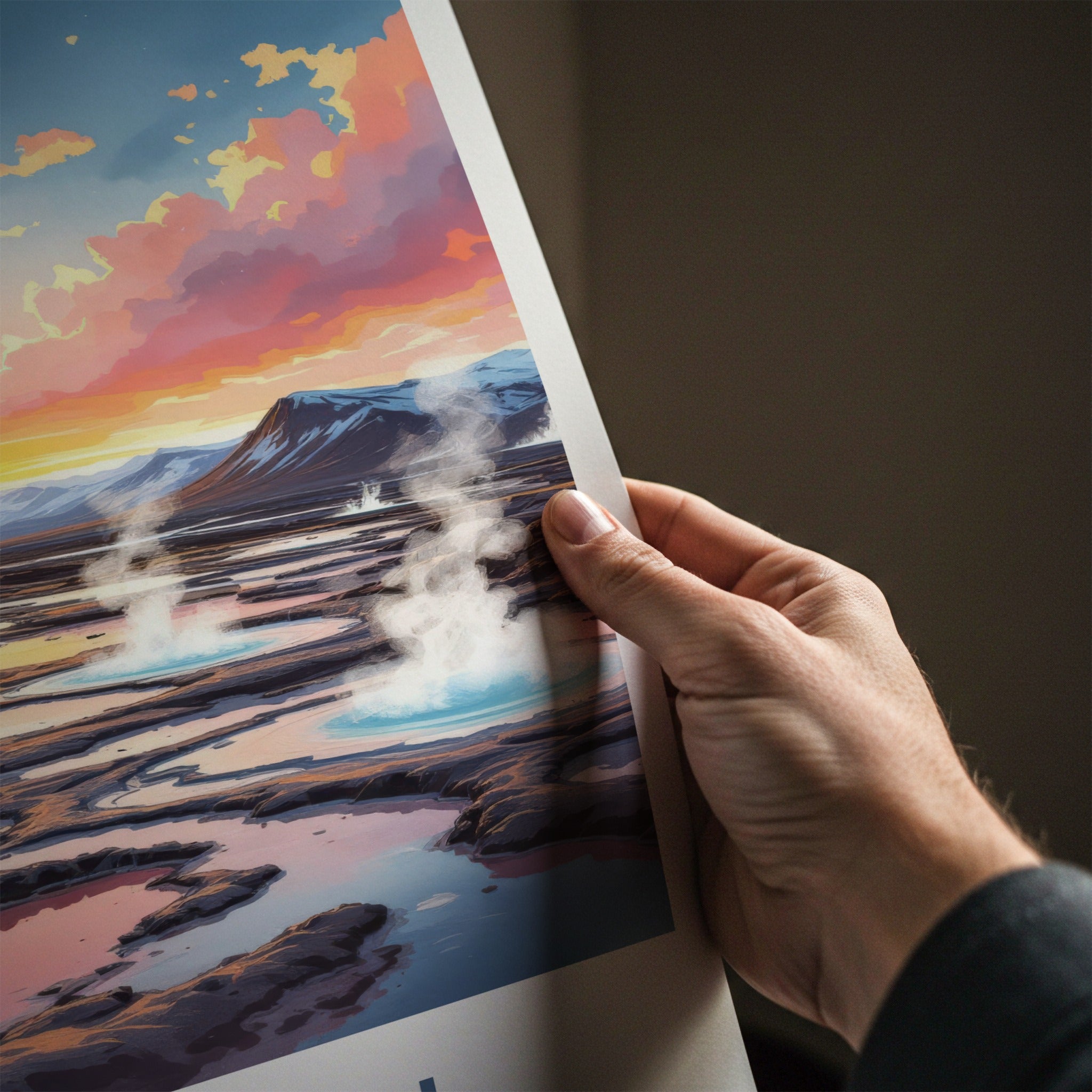 Myvatn Poster - Iceland Travel Art - Steaming Volcanic Pools Home Decor
