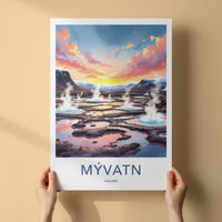 Myvatn Poster - Iceland Travel Art - Steaming Volcanic Pools Home Decor