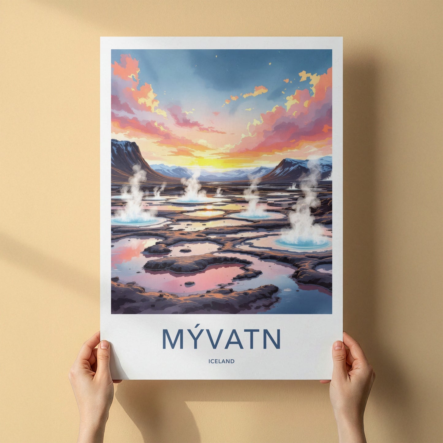 Myvatn Poster - Iceland Travel Art - Steaming Volcanic Pools Home Decor
