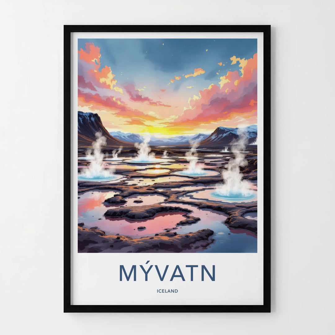 Myvatn Poster - Iceland Travel Art - Steaming Volcanic Pools Home Decor