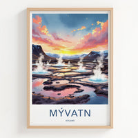 Myvatn Poster - Iceland Travel Art - Steaming Volcanic Pools Home Decor