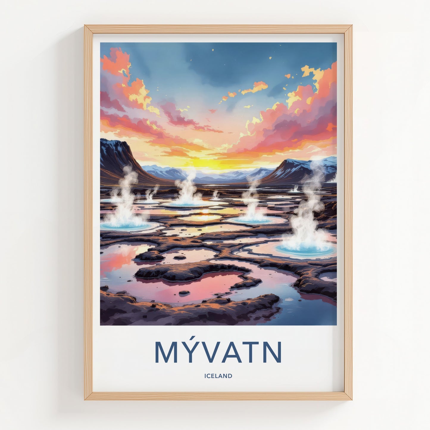 Myvatn Poster - Iceland Travel Art - Steaming Volcanic Pools Home Decor