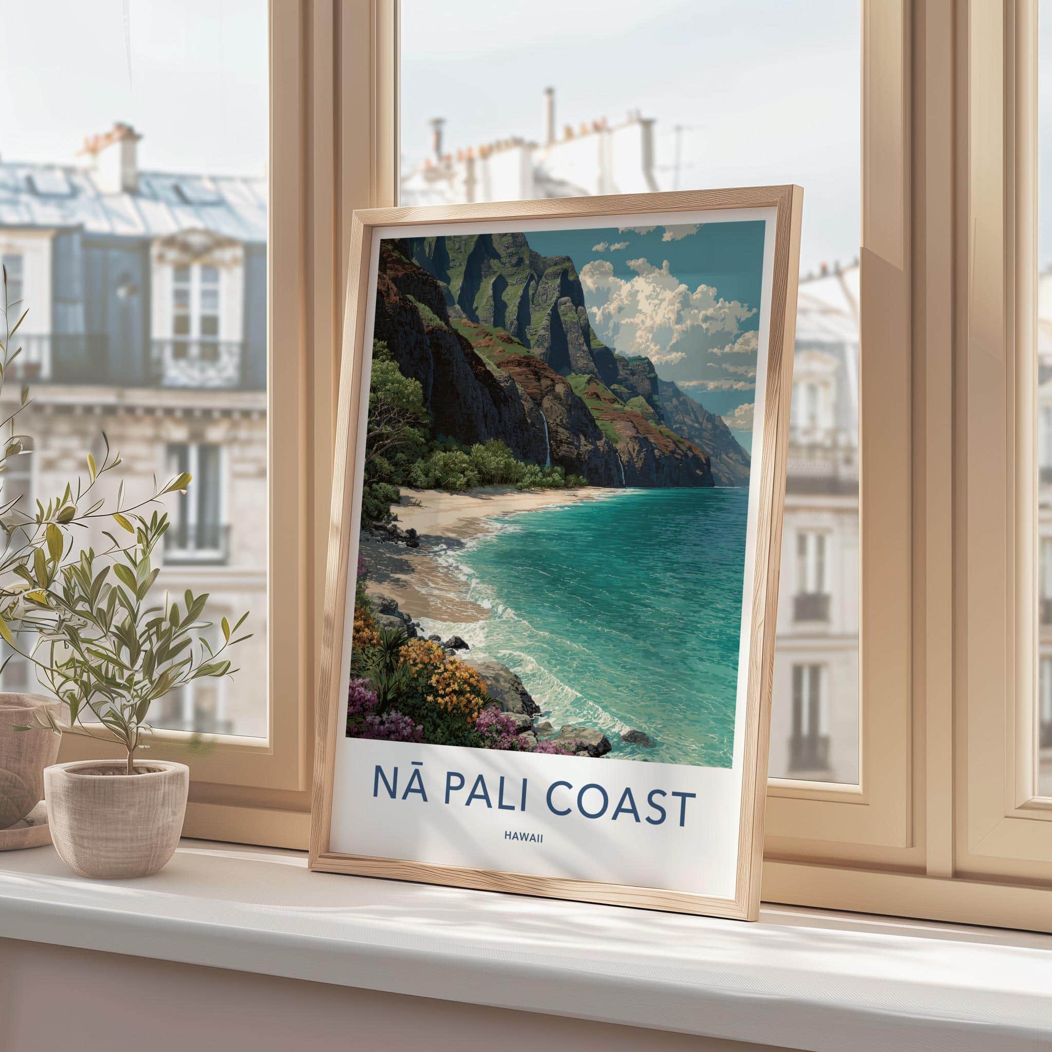 Na Pali Coast Poster - Hawaii Travel Art - Dramatic Coastal Cliffs Wall Decor