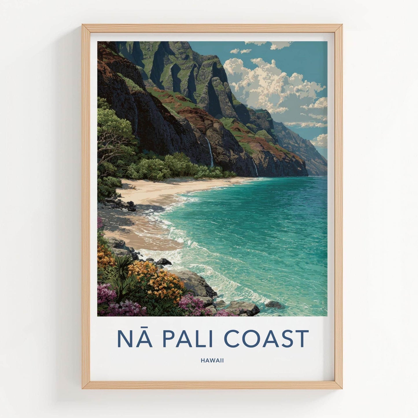 Na Pali Coast Poster - Hawaii Travel Art - Dramatic Coastal Cliffs Wall Decor
